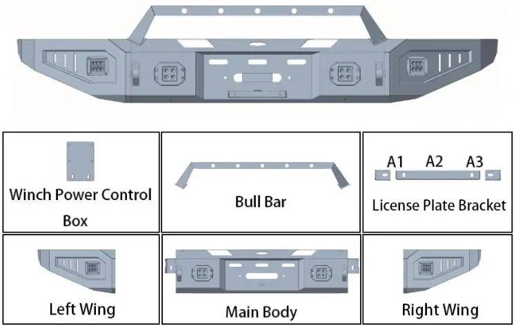 HOOKE-ROAD-BXG.8005-Front-Bumper-With-Winch-Plate-and-LED-Lights-FIG-1
