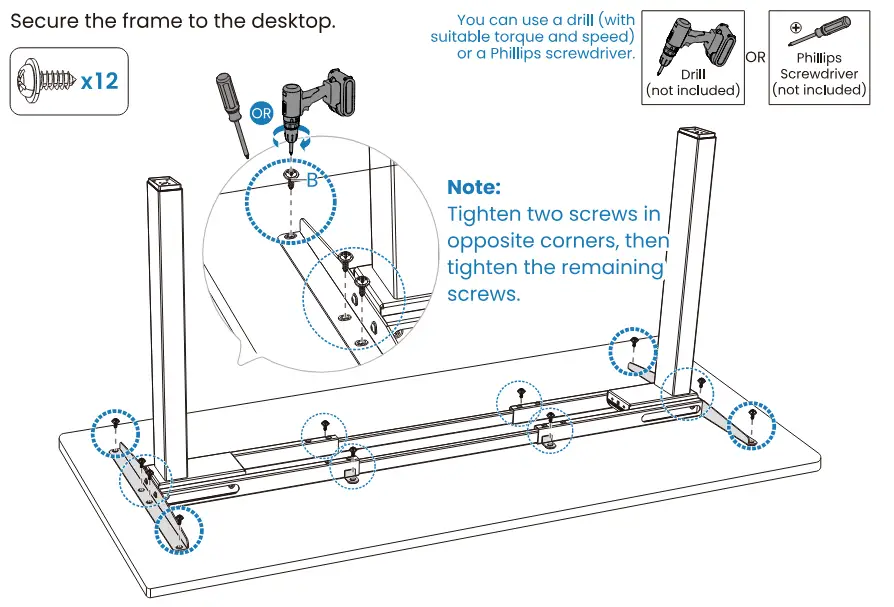 HUANUO HNESD52B Dual Motor Electric Standing Desk Legs - Fig 14