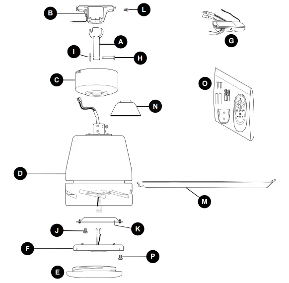 Harbor Breeze HAY52BNK7LR 52 Inch Hayward LED Ceiling Fan - PACKAGE CONTENTS