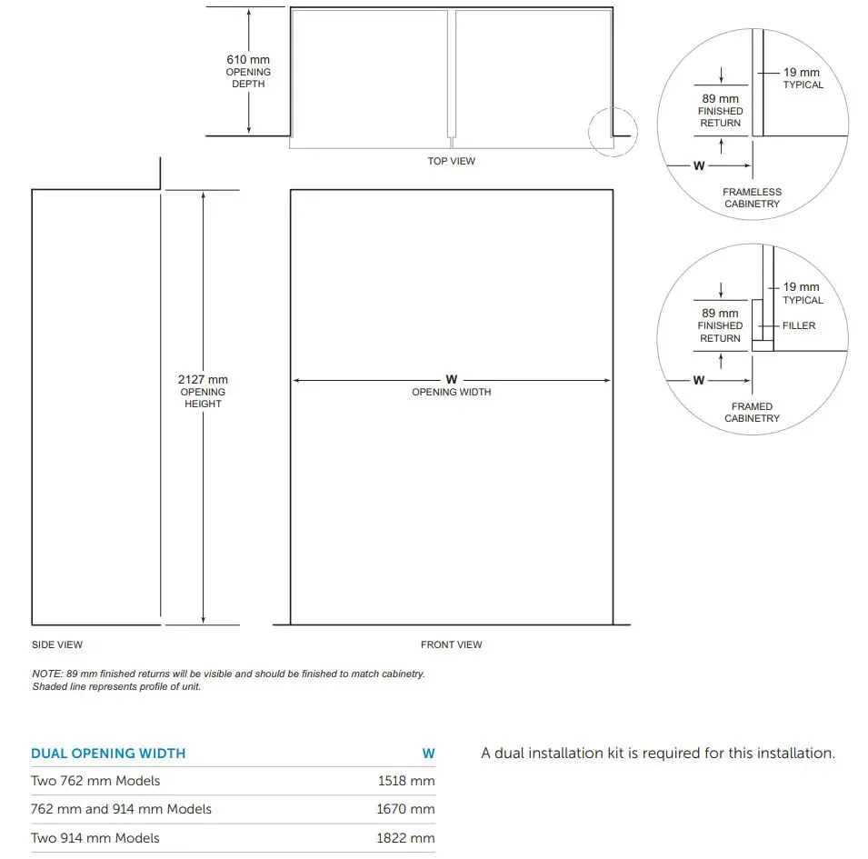 ICBCL4850SID Sub-Zero 91CM Classic French Door Refrigerator Freezer Installation Guide - DUAL STANDARD INSTALLATION