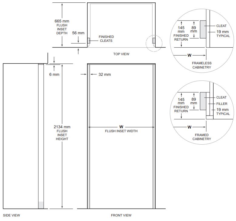 ICBCL4850SID Sub-Zero 91CM Classic French Door Refrigerator Freezer Installation Guide - FLUSH INSET INSTALLATION