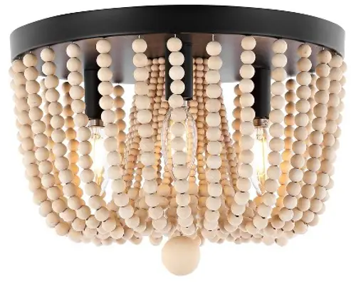 JONATHAN Y JYL9929 Eivissa 13 Inch Oil Rubbed Bronze 3 Light Coastal Farmhouse Iron-Wood Bead LED Flush Mount