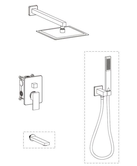 KES XB6300-BK Black Shower Faucet Set Shower System with Tub Spout - ILLUSTRATED PARTS