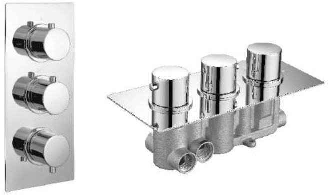 KW Bathrooms Thermostatic Concealed Shower Valve Round 3 Knob 3 Way - Cover