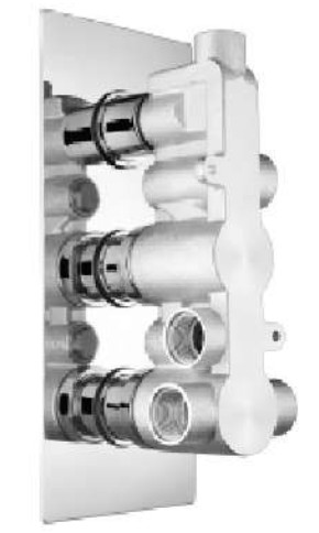 KW Bathrooms Thermostatic Concealed Shower Valve Round 3 Knob 3 Way - Dimensions 1
