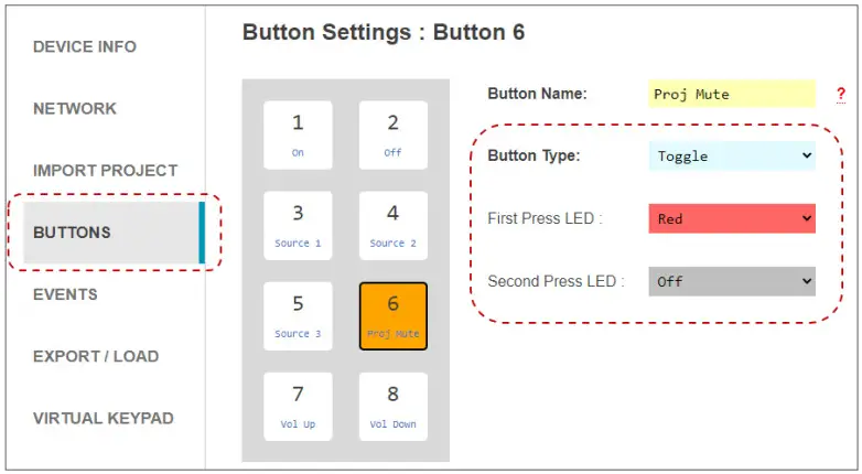 Key digital KD WP8 2 8 Button Programmable IP IR Wall Plate Control Keypad - Event Examples
