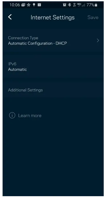 LINKSYS LN1100 Series VELOP Micro Router 6 - Internet Settings
