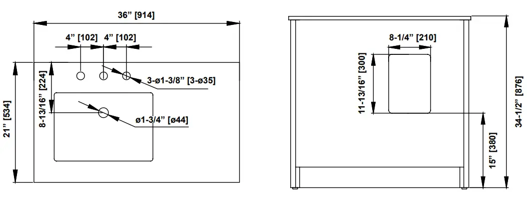 MISENO TAHO36 Tahoe 36 Free Standing - DIMENSIONS