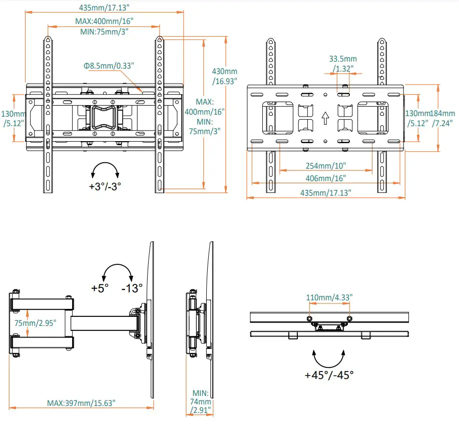 MOUNTUP MP0010-B Full Motion TV Wall Mount - icon5