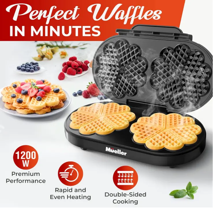 MUELLER-WM-1100-Double-Heart-Waffle-Maker-features
