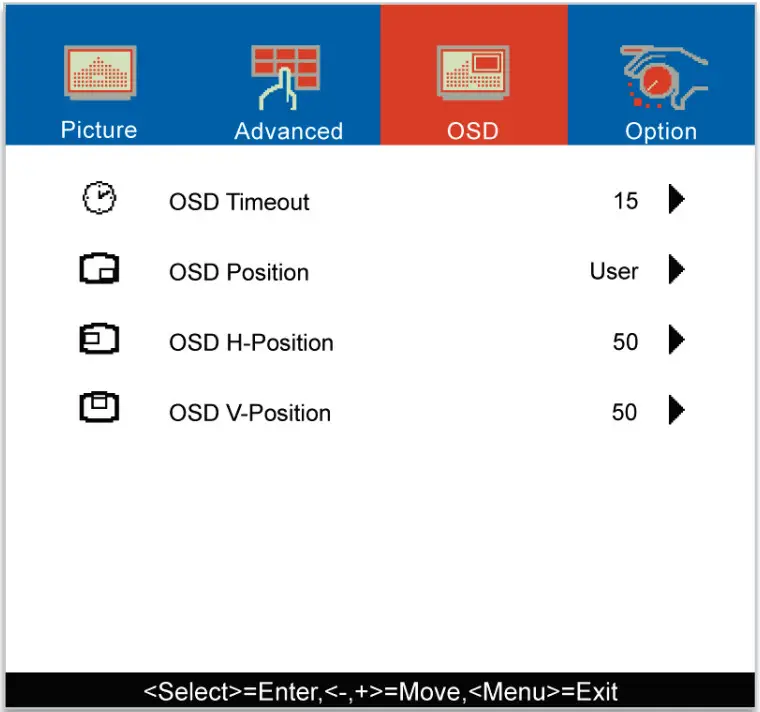 MicroTouch DT 215P A1 Desktop Touch Monitor - OSD Menu