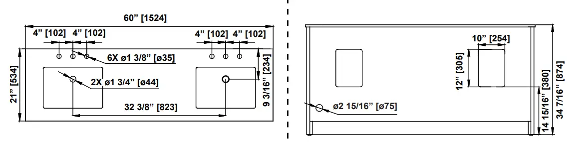 Miseno MV-TAHB60-15VKC-059FY Tahoe 60 Inch Free Standing - DIMENSIONS