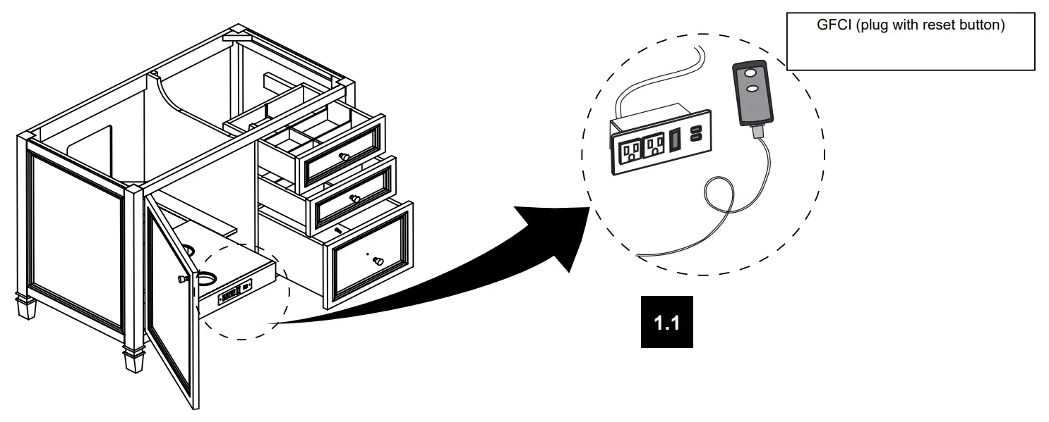 Miseno MV-TAHB60-15VKC-059FY Tahoe 60 Inch Free Standing - GFCI ACCESIBILITY GUIDELINE