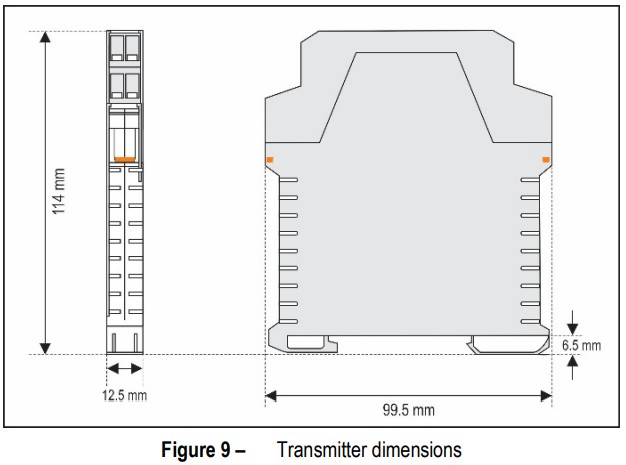 NOVUS AUTOMATION TxRail USB Temperature Transmitter - DIMENSIONS