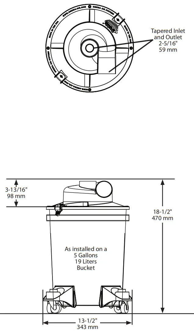 Oneida Air AXD250099 Lid Separator Dust Deput - System Dimensions1
