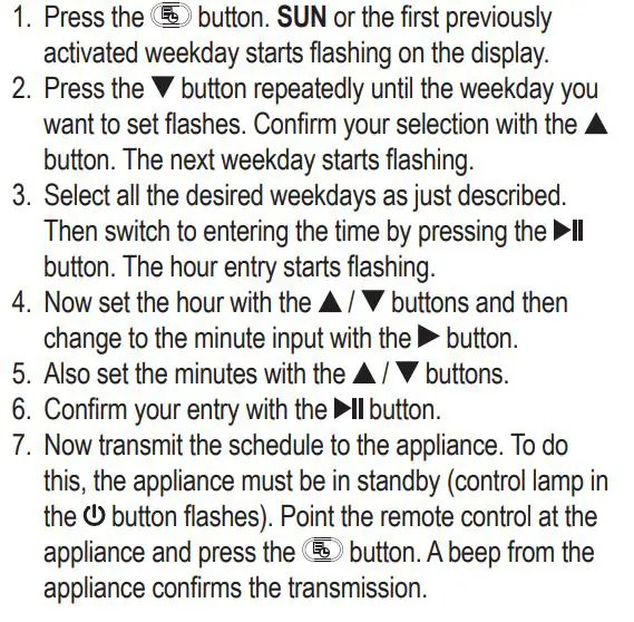 PROFI CARE PC-BSR 3108 Robot Vacuum Cleaner Wiping Function Instruction Manual - Set Scheduled Cleaning