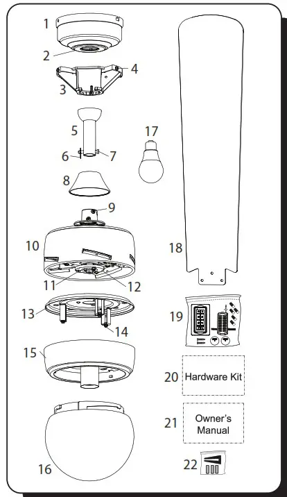 PROMINENCE HOME 51865 52 Inch Ceiling Fan - PACKAGE CONTENTS