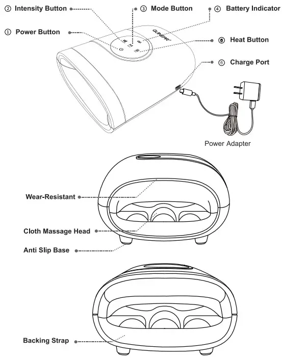 QUINEAR QN 086H Cordless Hand Massager - Structure of the Device