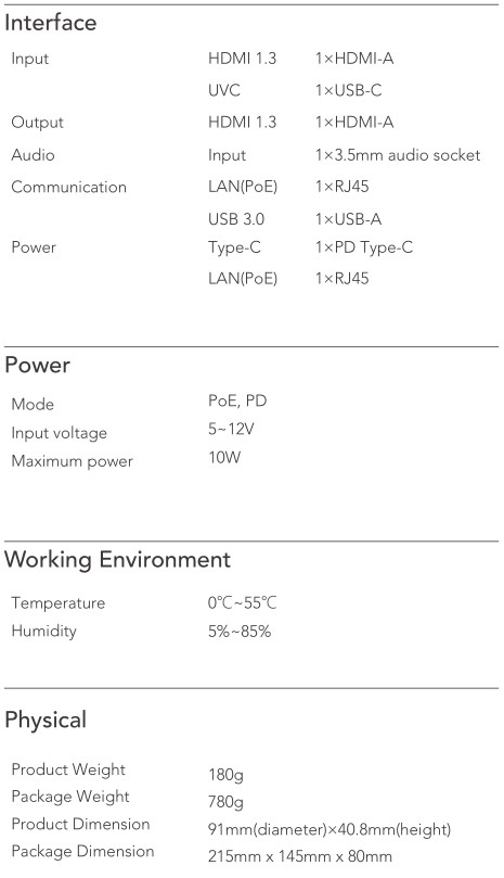 RGBlink 1mini-HN USB-HDMI Streaming Node - Specs 1