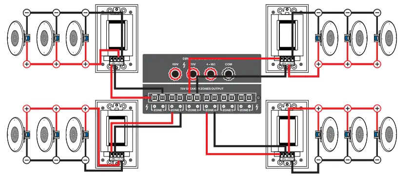 ROCKVILLE VOL70 Series 200w 70v Stainless Wall Volume Control Zone Controller Box - Wiring
