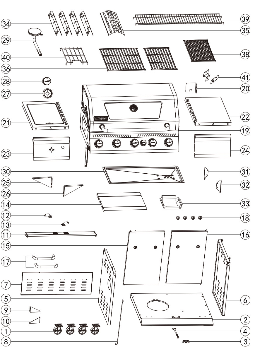 Royal Gourmet GA5403R Deluxe 5 Burner Gas Grill - parts