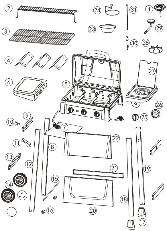 Royal Gourmet SG3001 Burner Gas Gril - Explosion View