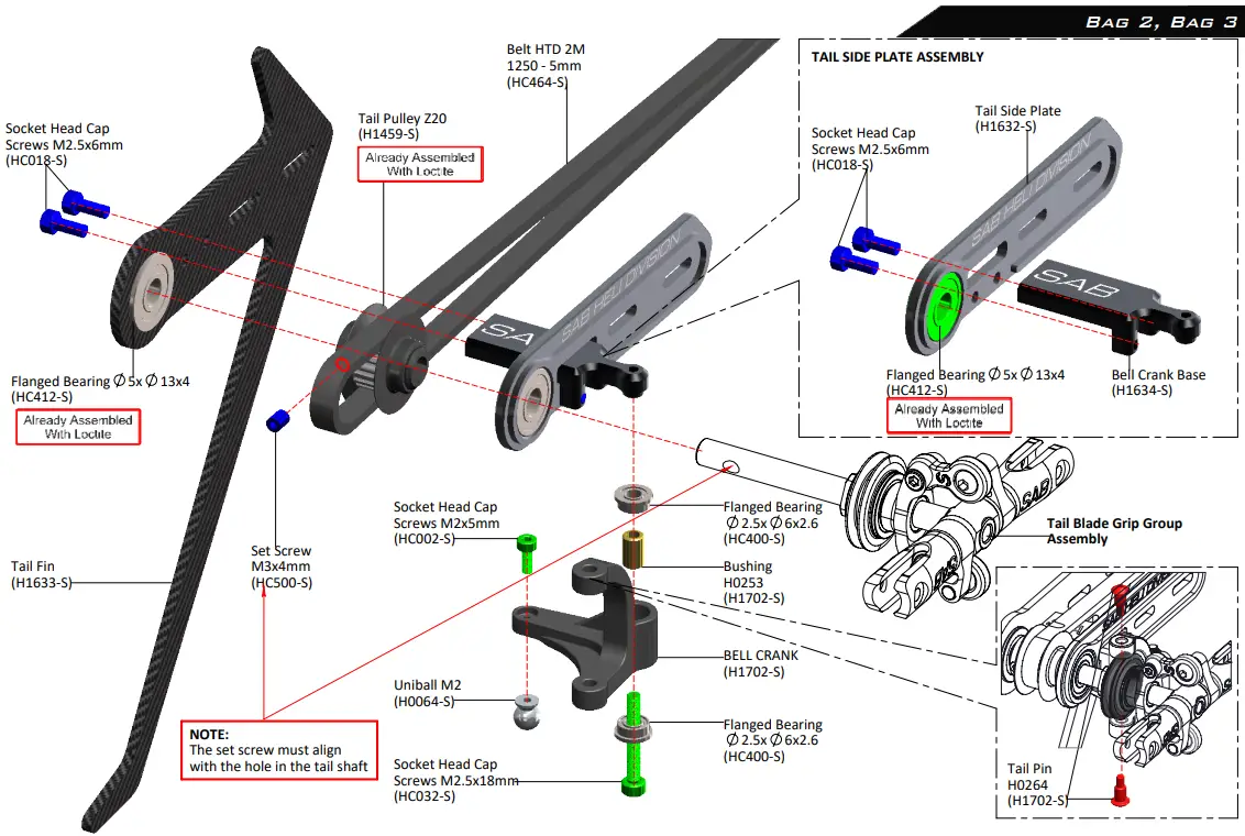 SAB H1630-S Carbon Tail Boom Conversion Kit - TAIL GROUP ASSEMBLY