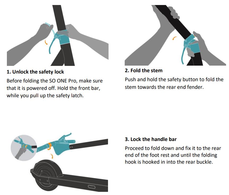 SOFLOW SO ONE PRO Electric Scooter User Manual - How to fold your scooter