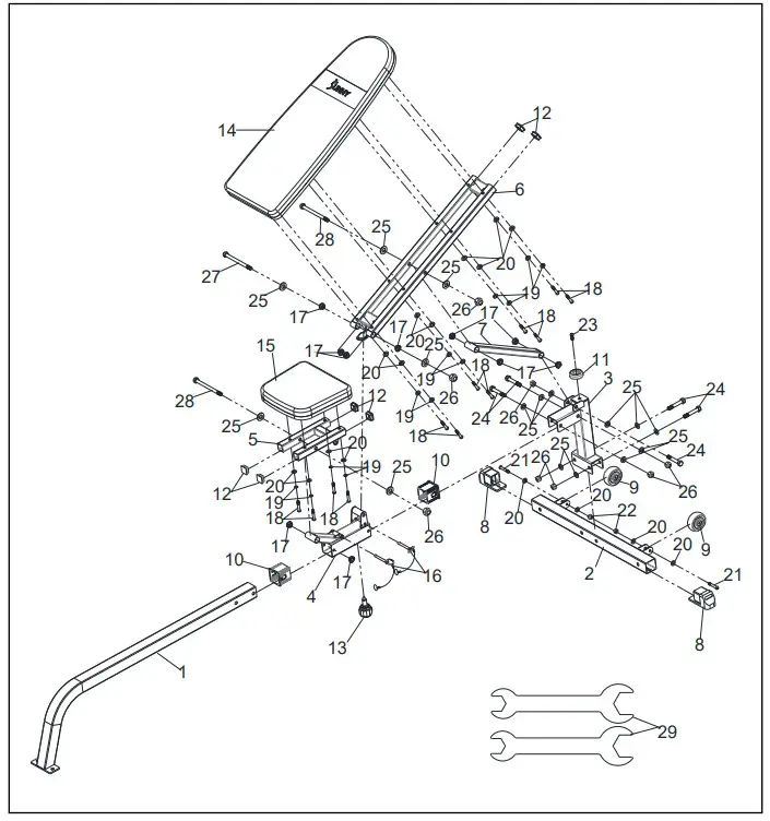 SUNNY HEALTH FITNESS SF-BH622045 Premium Adjustable Incline Multifunction Weight Bench - EXPLODED DIAGRAM