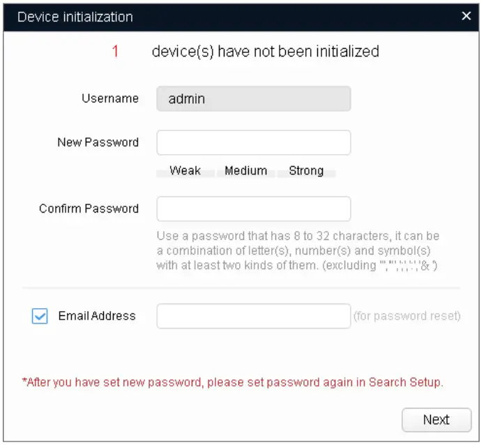 Password setting interface