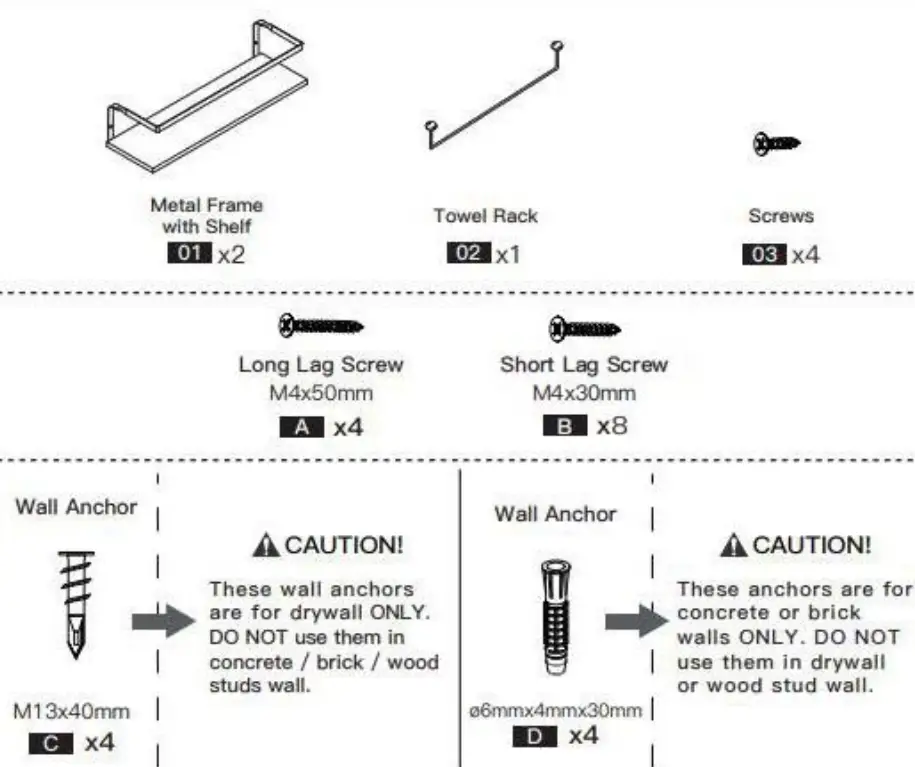 THE HOME DEPOT 8WZ4D3QVTA2 Floating Shelves for Wall Set - Hardware List