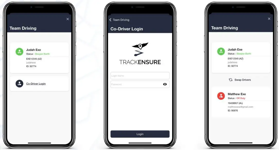 TRACKENSURE iOS ELD Application - TEAM DRIVING