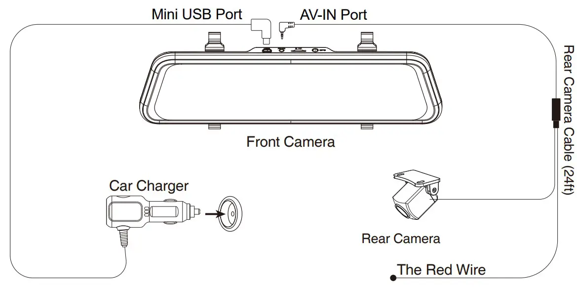 ThiEYE CV4 Dual Lens Mirror Dash Cam - Connect to Power