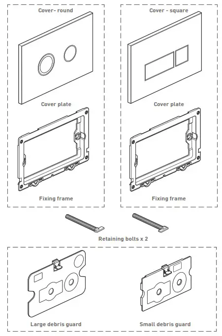 VADO WG 195 RO CP Square Dual Flush Plate Chrome - Contents of Packaging