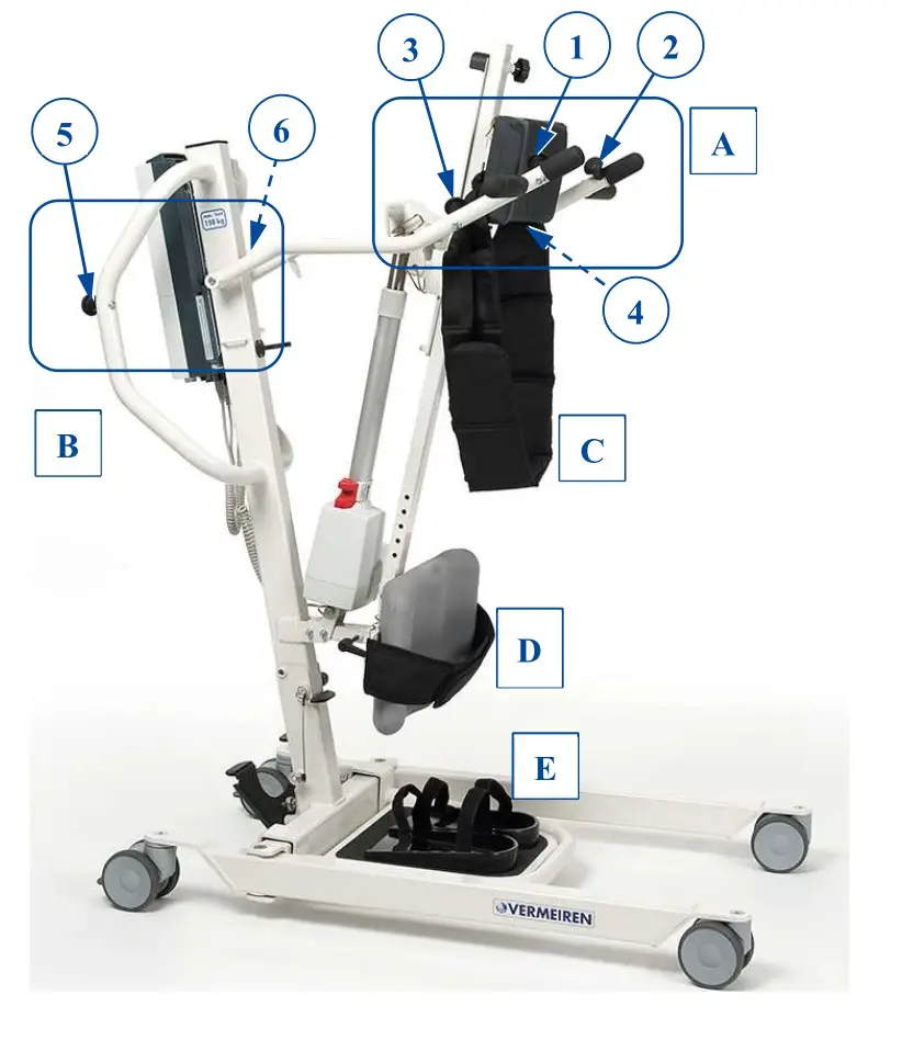 VERMEIREN Albatros II Electric Stander with Harness - Attachment points on patient lift