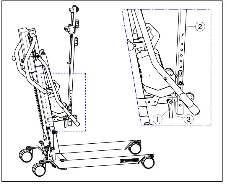 VERMEIREN Albatros II Electric Stander with Harness - Loosen the lever 1. Remove the slide column