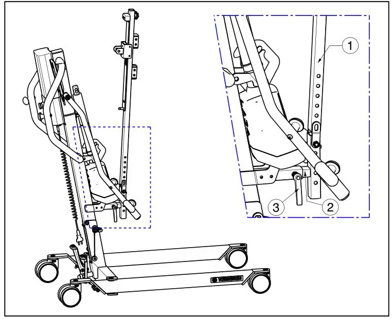 VERMEIREN Albatros II Electric Stander with Harness - Mount the slide column 1 with the foot support attachment