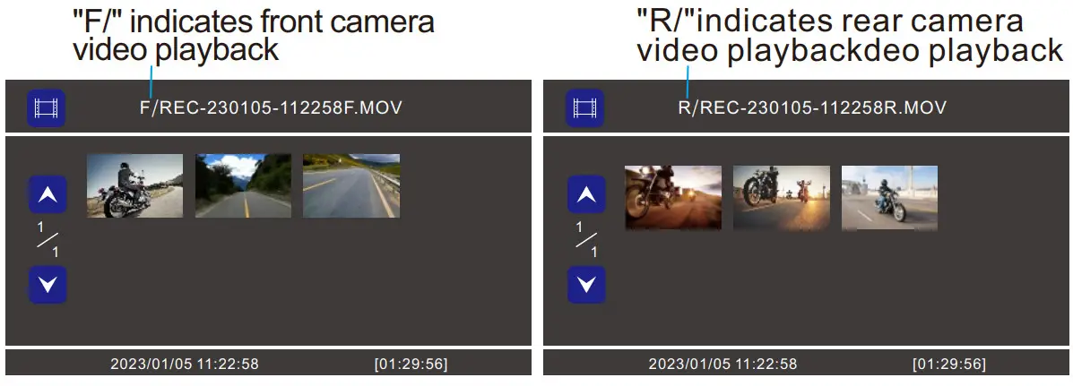 VSYSTO F4 5 Pro 4.5 Inch Screen WiFi Motorcycle Dash Cam - playback