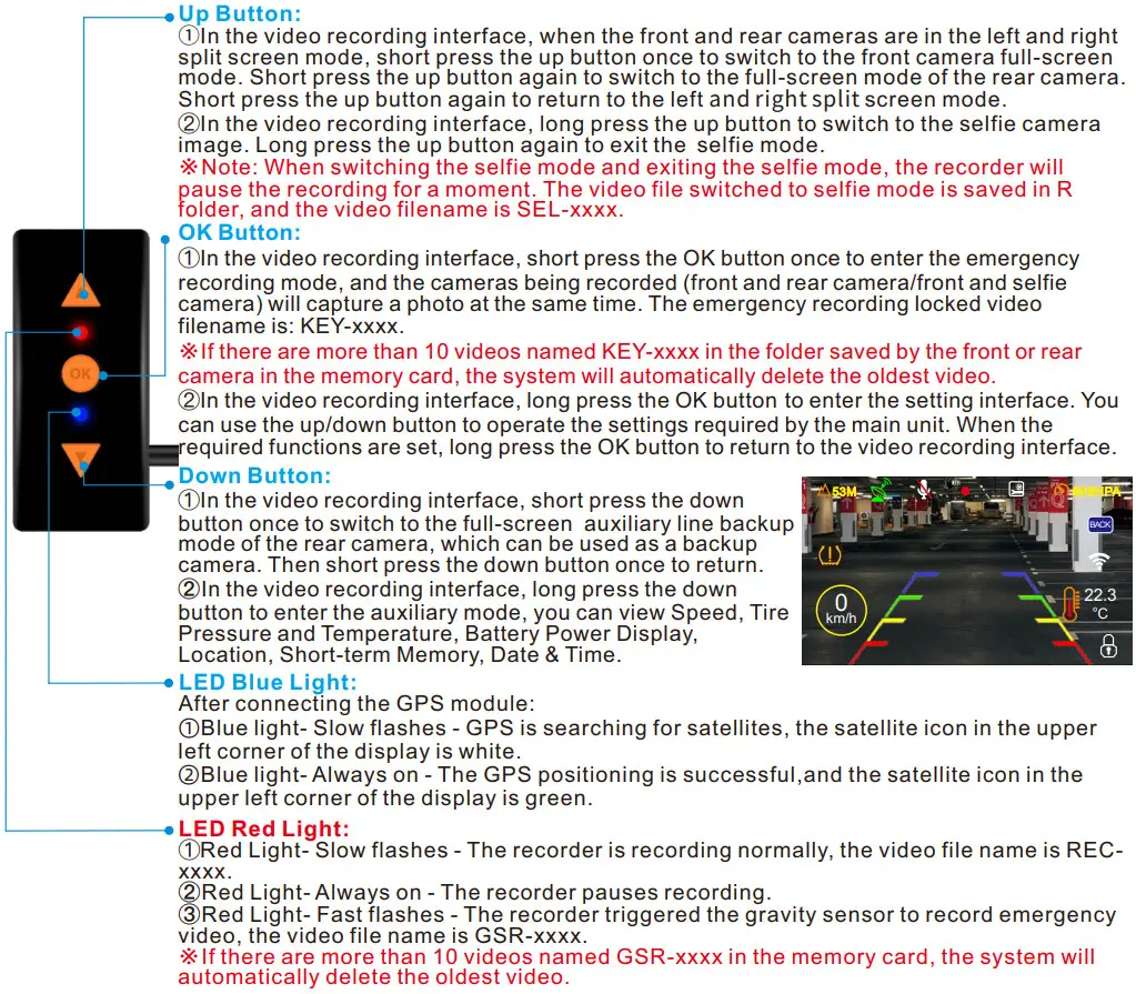 VSYSTO F4 5 Pro WiFi Motorcycle Dash Cam - Function Operation