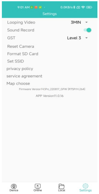 VSYSTO F4 5 Pro WiFi Motorcycle Dash Cam - Setting