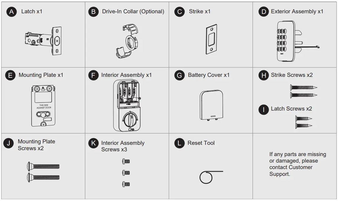 Veise VS01 Keyless Entry Door Lock - Parts List