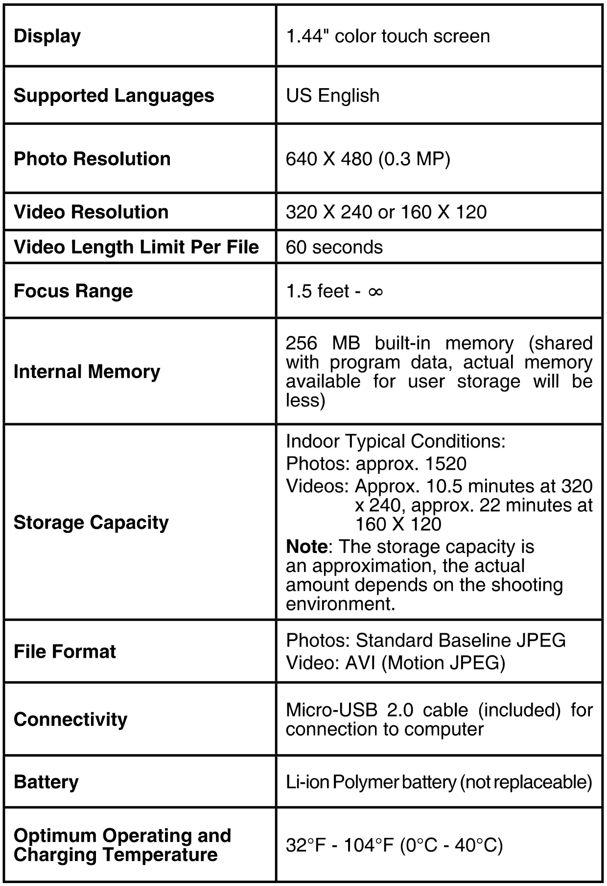 Vtech DX2 Smart Watch - PRODUCT SPECIFICATION