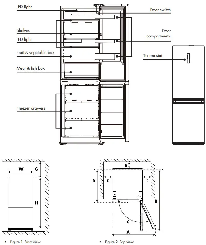 WISBERG WBKVC201AB Fridge Freezer Combination - DIMENSIONS