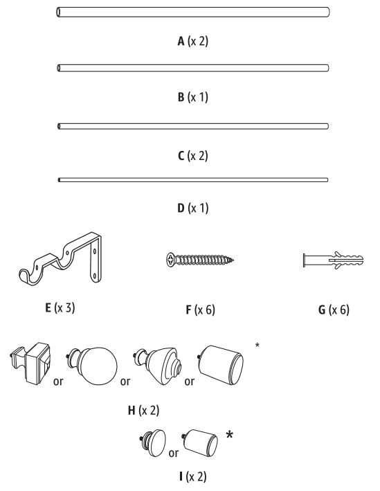 amazon basics B0792K4N96 1 Inch Double Curtain Rods User Guide - Delivery Content