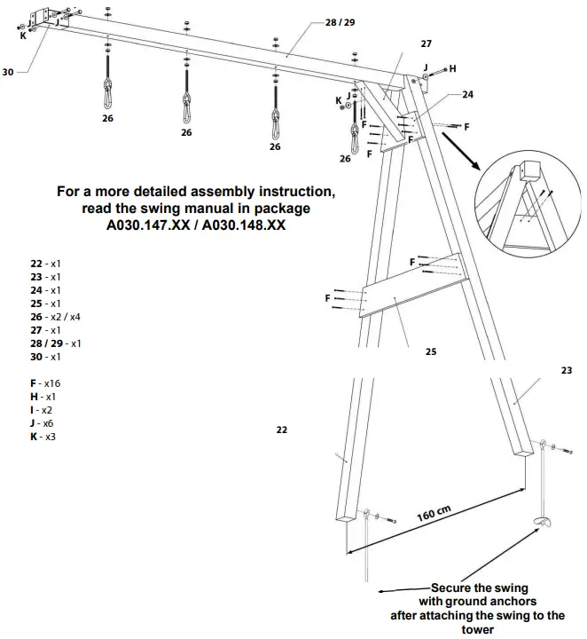 axi A025.120.XX Beach Wooden Tower Swing - ASSEMBLY 6