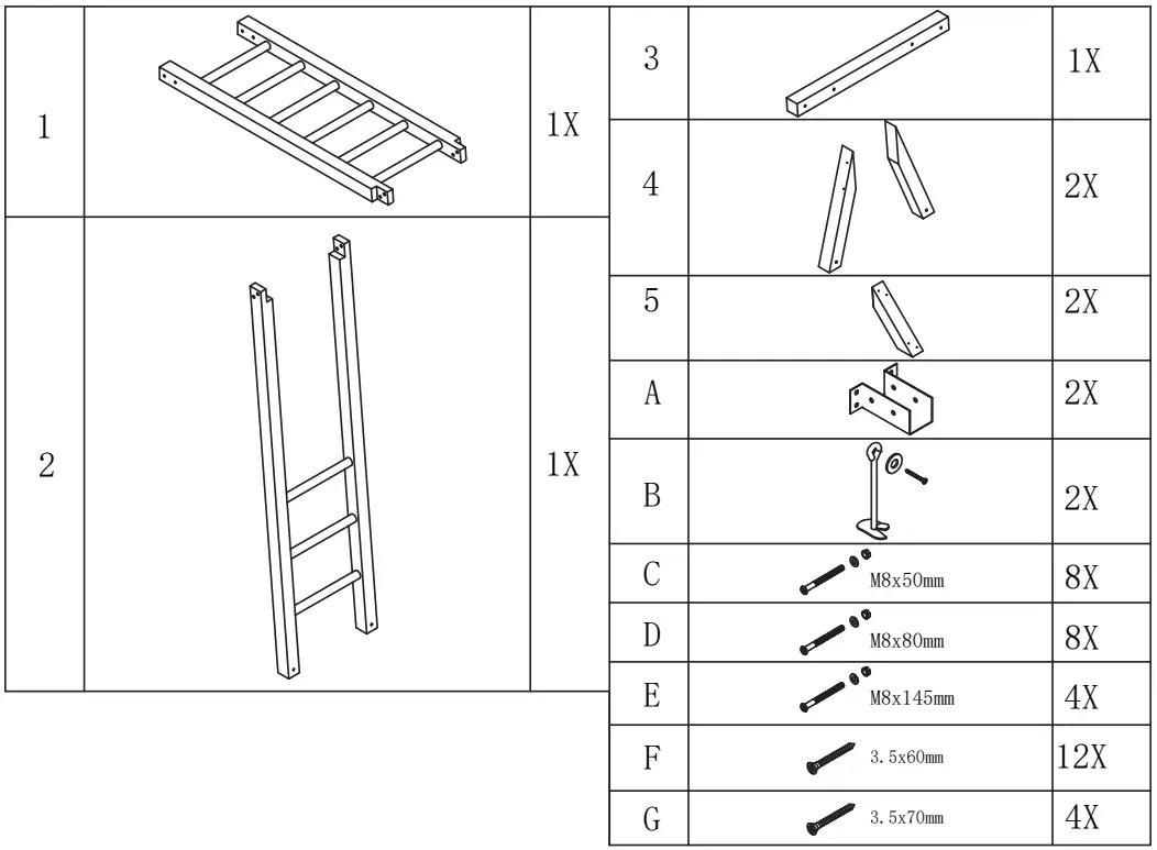 axi A025.120.XX Beach Wooden Tower Swing - PARTS