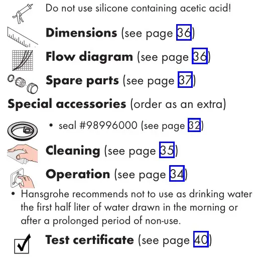 hansgrohe 72017000 Talis S 80 Washbasin Mixers - Symbol description
