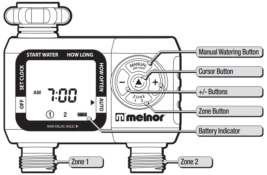 melnor 65035 AMZ AquaTimer 2 Zone Digital Water Timer - Figure 1