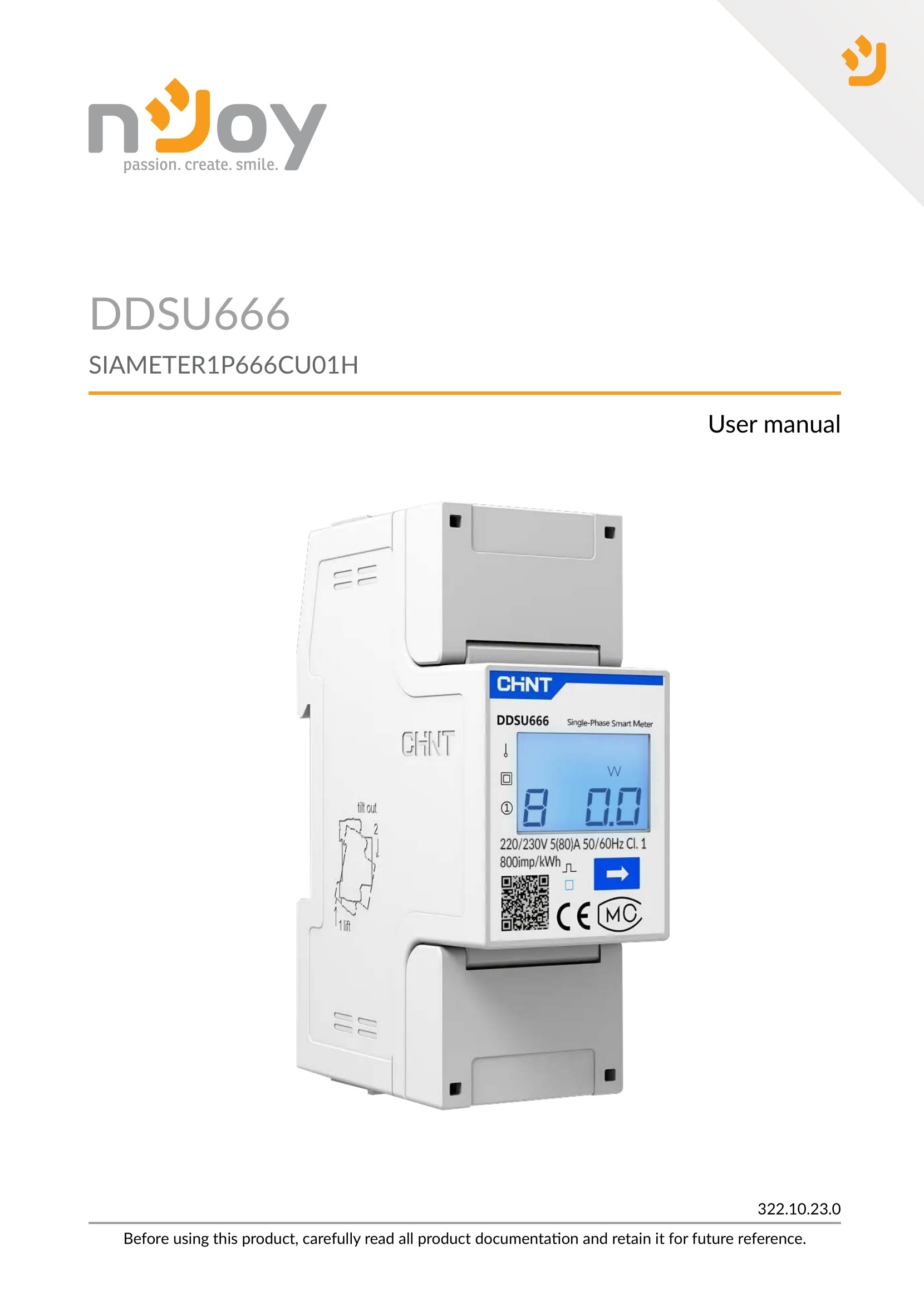 njoy DDSU666 Single Phase Energy Meter User Manual