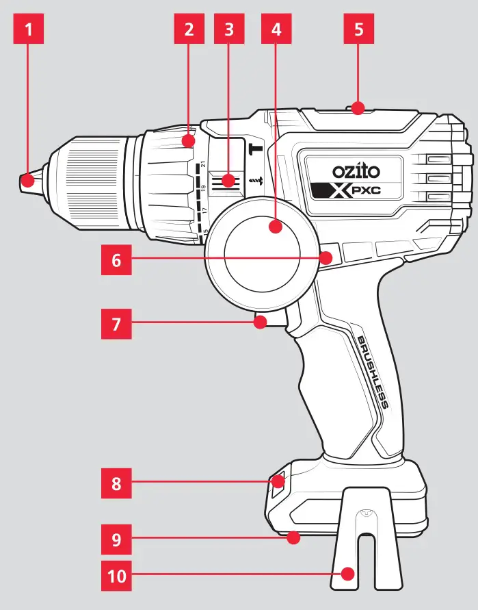 ozito PXBHS-600 60nm PXC Brushless Hammer Drill - BRUSHLESS 60NM HAMMER DRILL
